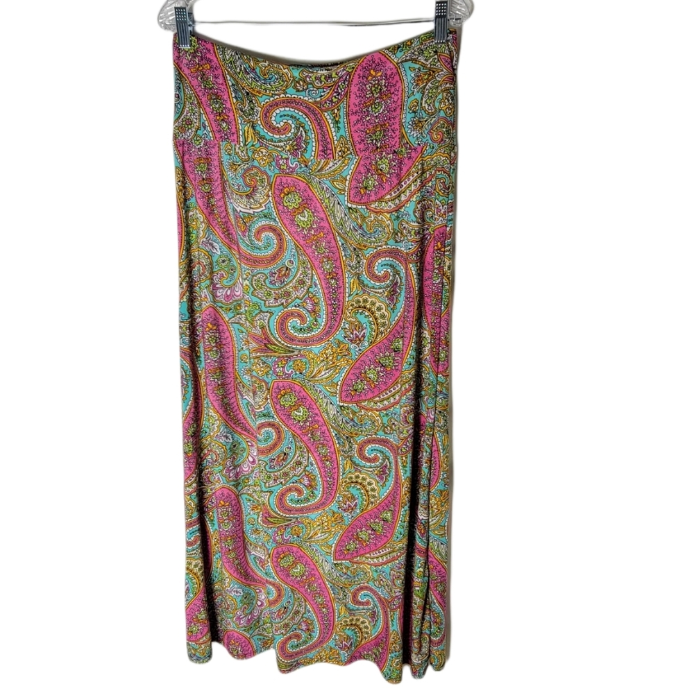 Azules paisley maxi skirt women's  XL banded waist boho ptretch Pull on